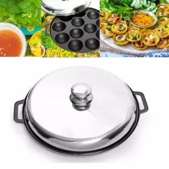 Khuôn Bánh Khọt Gang Chống Dính Loại Dày Cao Cấp Nắp Inox ( 8 - 10 - 12 lỗ )