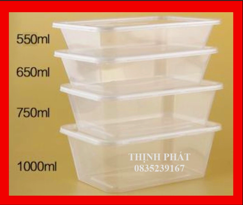 Lốc 10 hộp nhựa đựng thực phẩm chữ nhật có nắp Microwave trong suốt trữ đông an toàn- dung tích 550ml 750ml 1000ml.