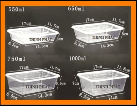Lốc 10 hộp nhựa đựng thực phẩm chữ nhật có nắp Microwave trong suốt trữ đông an toàn- dung tích 550ml 750ml 1000ml.