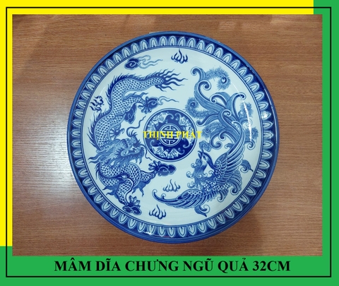 Mâm bồng - dĩa chưng ngũ quả gốm sứ Bát tràng đường kính 32cm, 36cm