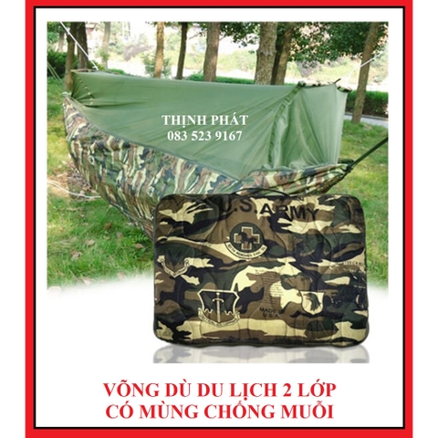 Võng Dù Du Lịch 2 Lớp Có Mùng Chống Muỗi Và Côn Trùng Màu Rằn Ri Kích Thước 2,2M