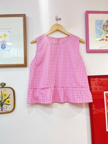 Áo không tay kẻ caro hồng nhạt Líu Lô 550