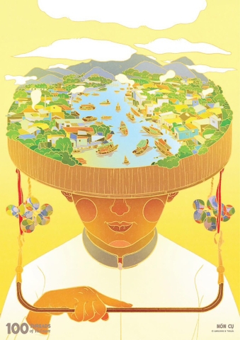 Tranh Linh Luong in A5 - Nón Cụ