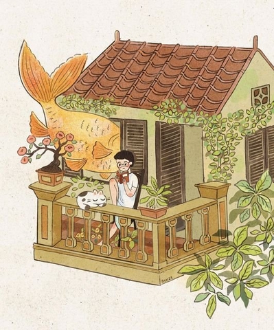 Tranh Pan A4 Ngôi nhà cá vàng