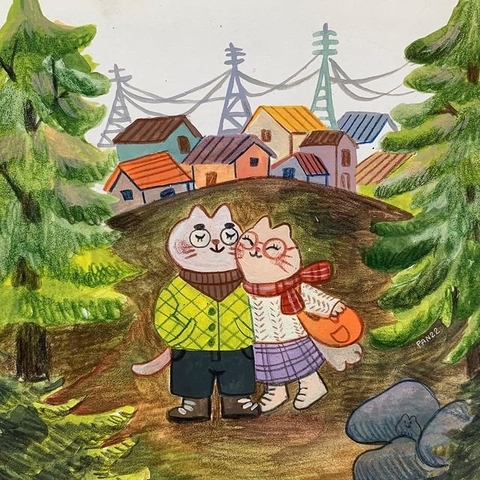 Tranh Pan Cặp Đôi Mèo A4