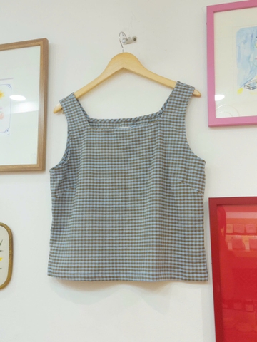 Áo không tay kẻ caro nhỏ xanh nâu 520