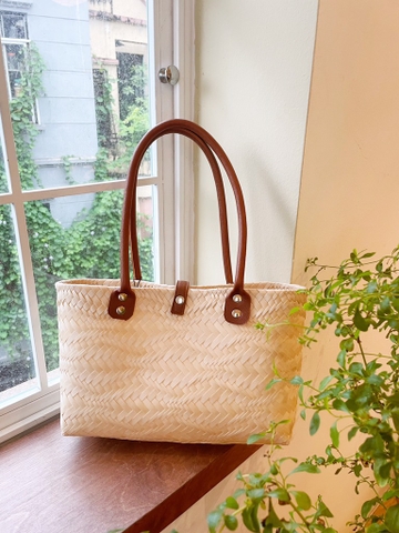 Làn Líu Lô cói beige quai da cỡ nhỏ 325