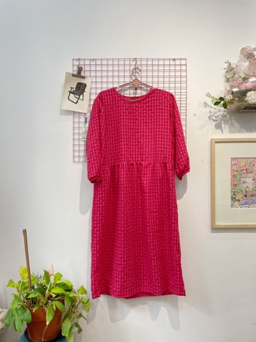 Váy dài tay kẻ caro đỏ hồng Líu Lô 790