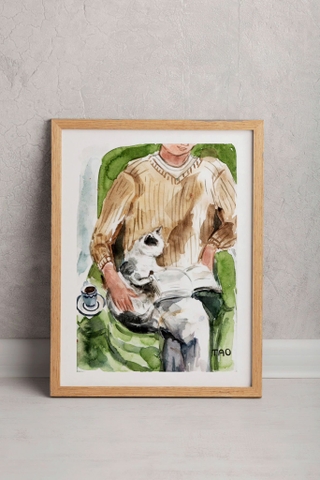 Tranh Tao A4 Reading Cat