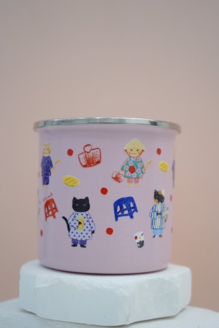 Cốc inox tráng men mèo vietnameow Mai Lê x Líu Lô