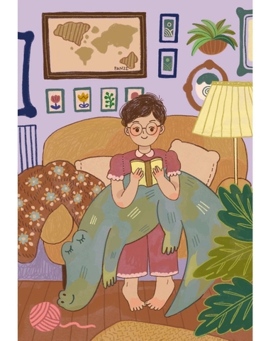 Tranh Pan Đọc Sách Cạnh Cá Sấu A6