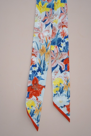 Khăn lụa twilly muôn hoa 8x90 Mai Lê