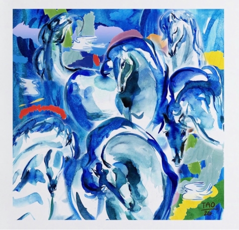 Khăn lụa Blue Horse Tao Creative 70x70