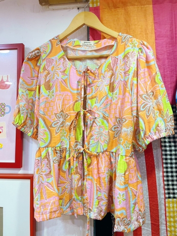 Áo tay lỡ cột nơ hồng Líu Lô