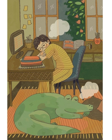 Tranh Pan Ngủ Cạnh Cá Sấu A4