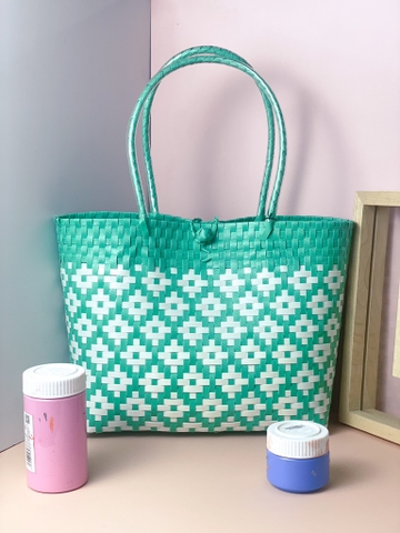 Làn Líu Lô Xanh Da Trời Ô Gạch Hoa Trắng 280