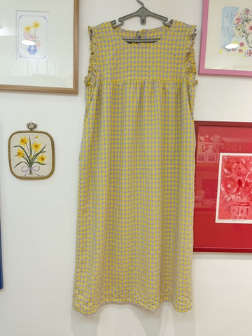 Váy dài không tay kẻ caro vàng xám Líu Lô 890