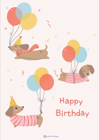 Thiệp Posters Thingy B-day Balloon Sausage Dog