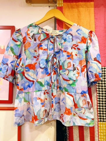 Áo tay lỡ cột nơ monet Líu Lô