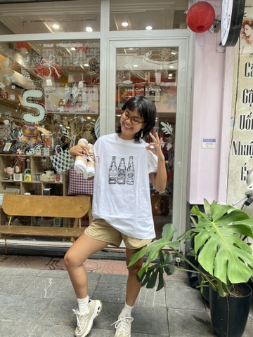 Áo M in tay linocut 97% cotton Mộc Trà