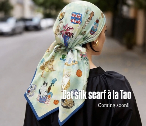 Khăn lụa Cat lovers club ( latin silk - 80X80 ) Tao Creative