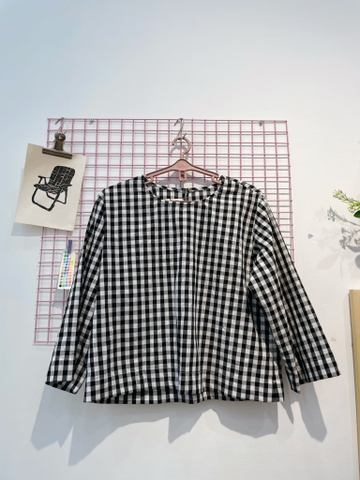 Áo dài tay kẻ caro đen trắng Líu Lô 450