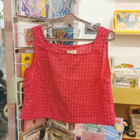 Áo không tay kẻ caro hồng Líu Lô 520