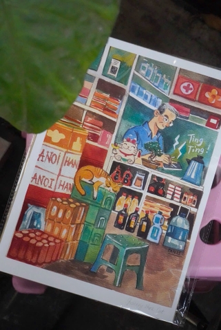 Tranh Pan Grocery Store cat a4