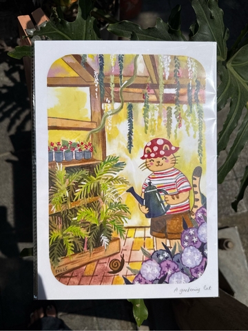 Tranh Pan A4 Gardening cat