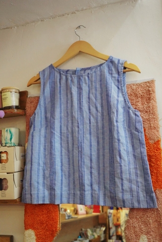 Áo không tay kẻ xanh light blue Líu Lô