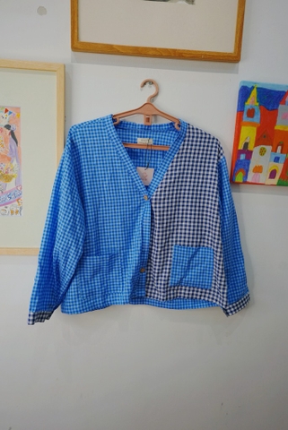 Áo dài tay kẻ caro vải ghép Líu Lô 690