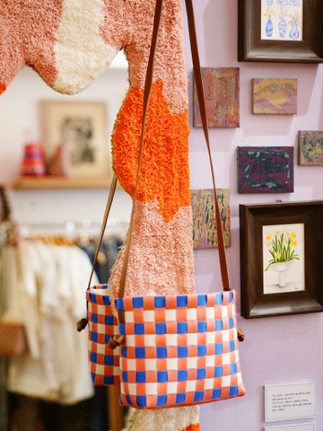 Làn đeo chéo quai da Líu Lô hồng trắng xanh da trời