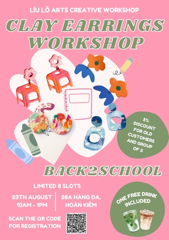 Workshop Làm khuyên đất sét | Polymer Clay Earrings Líu Lô ( 23/08/25 | 10am-1pm) / Price: 500.000VND)