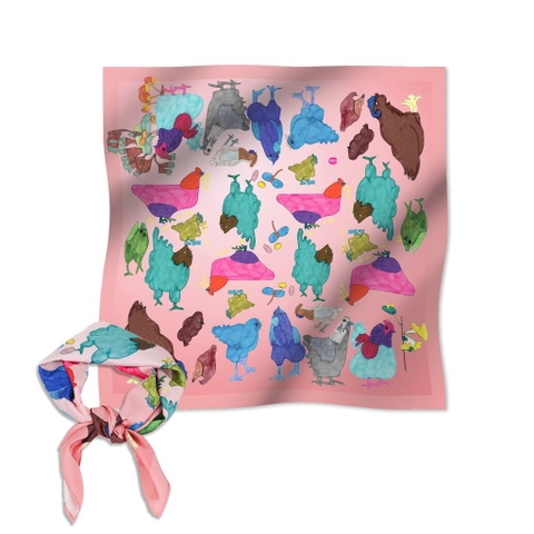 Khăn bandana scarf pink chicken Tò He