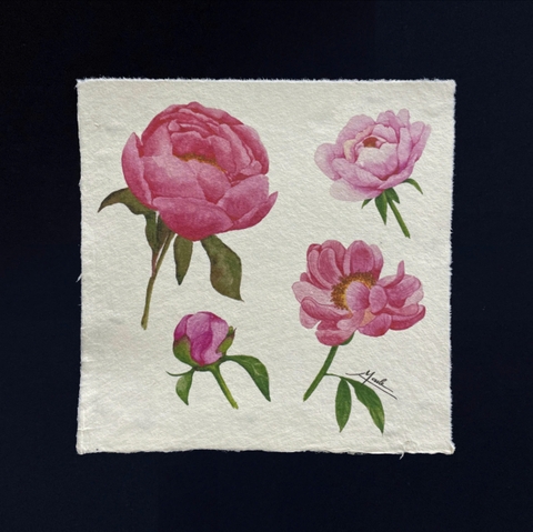 Tranh giấy dó peony Mai Lê