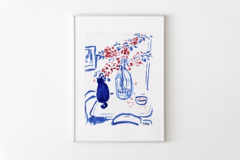 Tranh Tao A4 Cat With Flowers