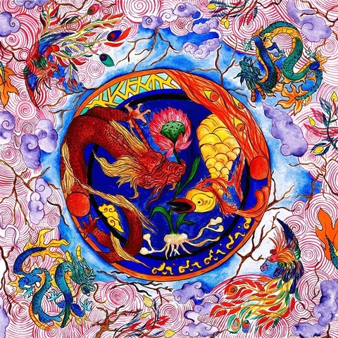 Tranh A4 / vuông nhỏ Ly Vũ Harmony of dragon and phoenix