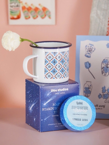 Cốc inox tráng men gạch hoa Mai Lê x Líu Lô