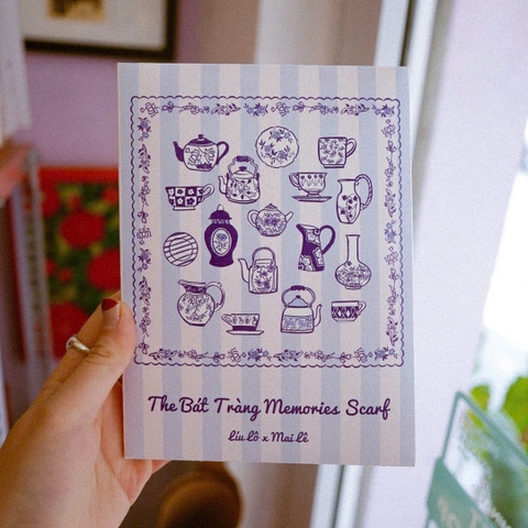 Khăn lụa vuông Bát Tràng Líu Lô x Mai Lê