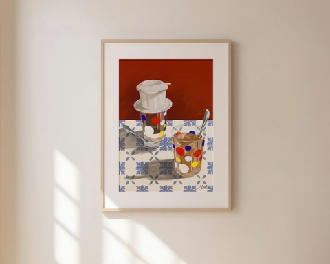 Tranh A4 Mai Lê cà phê phin