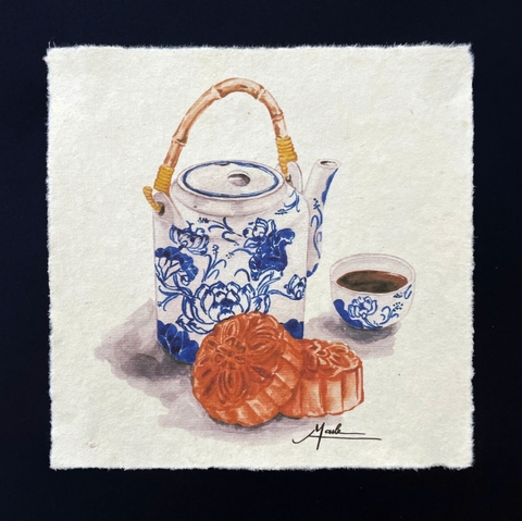 Tranh giấy dó Mai Lê ấm tích