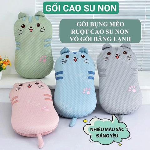 Gối Cao Su Non Băng Lạnh Bụng Mèo Họa Tiết Đáng Yêu Chất Liệu Mát Mịn Êm Ái Cao Cấp Kích Thước 35x55cm