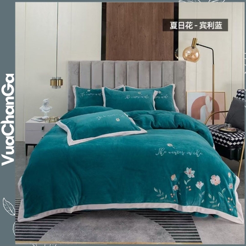 Bộ nỉ nhung cao cấp thêu hoa mai cao cấp