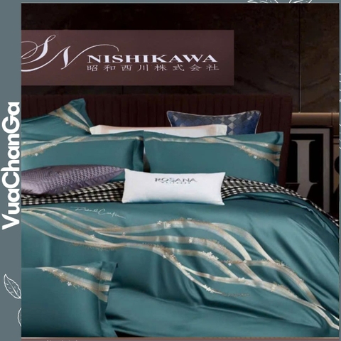 [Tencel Nishikawa] Bộ Chăn Ga Gối Lụa Tencel 120s  Nhật Bản 7 món Siêu Cấp Thêu Vi Tính