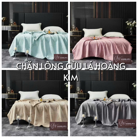 Chăn lông cừu Nishikawa LÁ HOÀNG KIM Siêu Ấm, cam kết không rụng lông cao cấp nặng 2,5kg, KT 2mx2m3