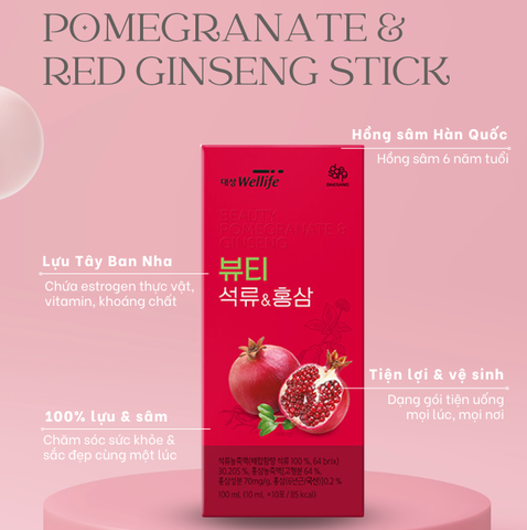 [MUA 1 TẶNG 1] Nước Lựu & Hồng sâm Beauty Pomegranate & Red Ginseng Stick (10 ml×30 gói)