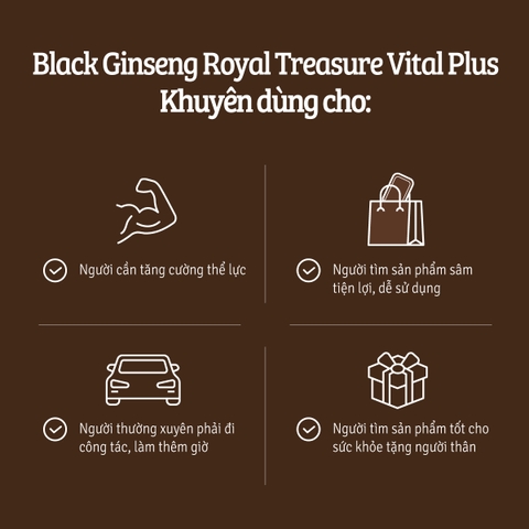 Nước hồng sâm & hắc sâm Black Ginseng Royal Treasure Vital Plus (40 mlx20 gói + 20mlx10 chai)