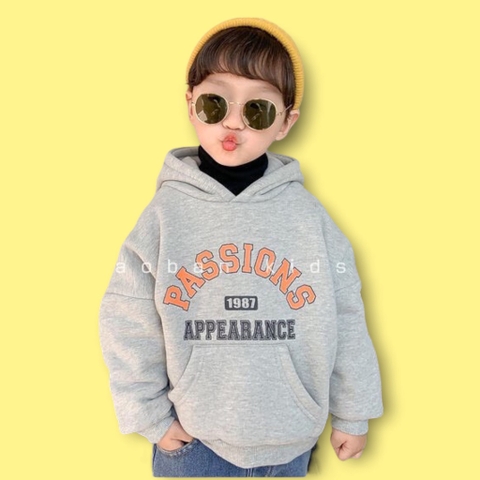 Áo khoác nỉ hoodie cho bé hình in chữ PASSION 1987,thời trang thu đông dành cho bé từ 2 đến 7 tuổi