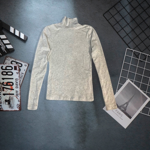 Áo giữ nhiệt nữ màu trơn, áo thun giữ nhiệt nữ dài tay trơn cổ tròn 3 phân màu cơ bản - Xám nhạt