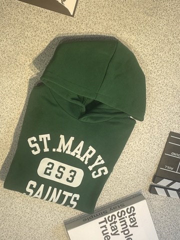 Áo Hoodie unisex form rộng có mũ chất bỉ bông - Xanh lá đậm